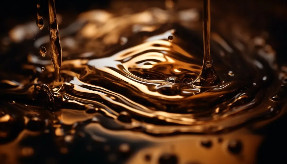 Primer plano de un chorro de aceite lubricante cayendo